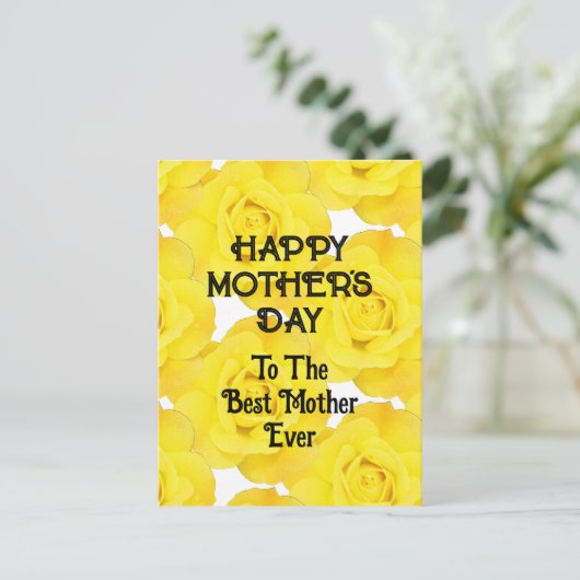 Happy Moederdag Yellow Floral Custom Bericht Feestdagenkaart (Staand voorkant)