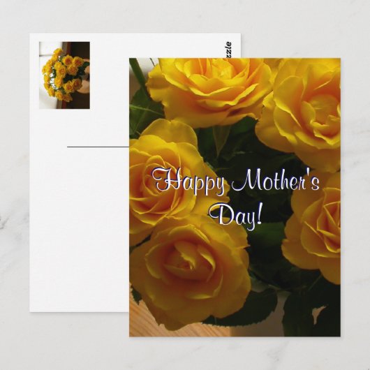 Happy Moederdag Yellow Roses Briefkaart (Voorkant / Achterkant)
