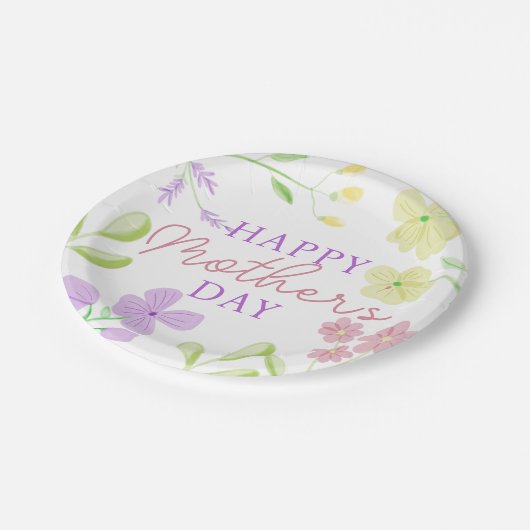 Happy Moederdag Zachte Bloemen Waterverf Pastel Papieren Bordje (Gekanteld)