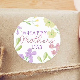 Happy Moederdag Zachte Bloemen Waterverf Pastel Ronde Sticker