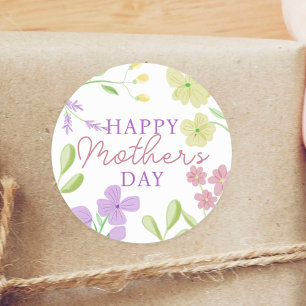 Happy Moederdag Zachte Bloemen Waterverf Pastel Ronde Sticker