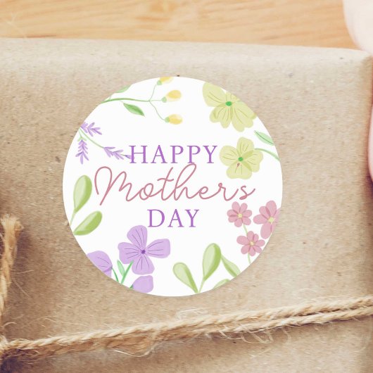 Happy Moederdag Zachte Bloemen Waterverf Pastel Ronde Sticker