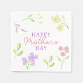Happy Moederdag Zachte Bloemen Waterverf Pastel Servet (Voorkant)