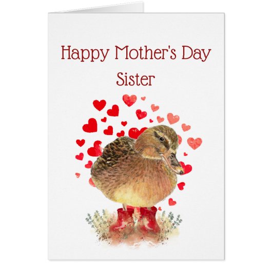 Happy Moederdag, zuster Cute Duck Red Boots (Voorkant)