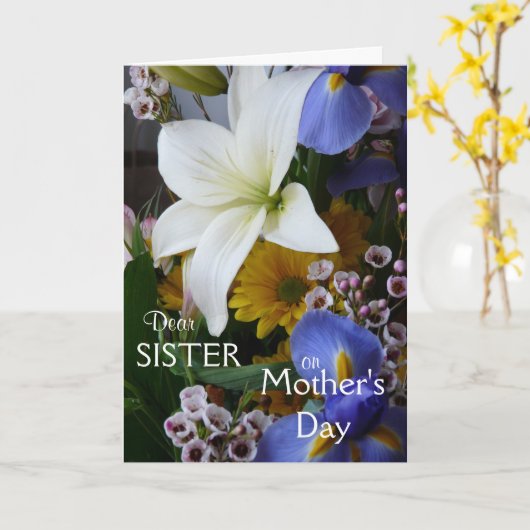 Happy Moederdag-zuster- Floral Kaart (Gele Bloem)