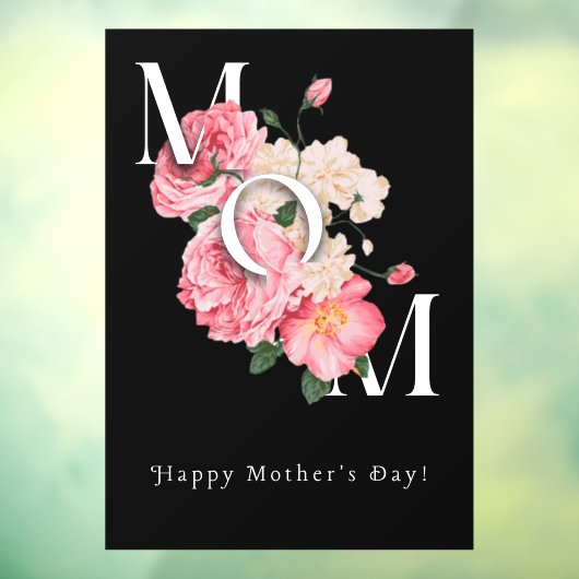 Happy Moederdag Zwart Modern Creative Flower Raamsticker (Vel 3)