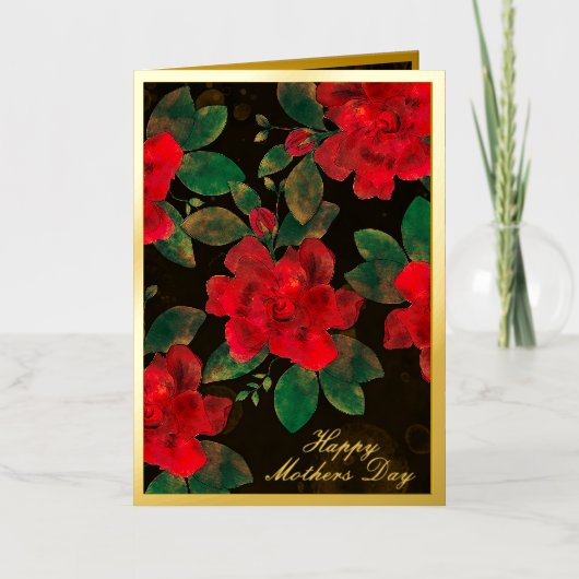 Happy Moederdag zwarte rode rozen Folie Feestdagenkaart (Voorkant)