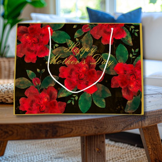 Happy Moederdag zwarte rode rozen Groot Cadeauzakje