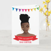 Happy Moederdag, zwarte vrouw, kleurrijke banner Kaart (Gele Bloem)