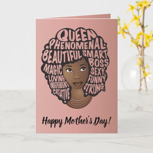 Happy Moederdag, zwarte vrouwen aanmoedigen, roze Kaart (Gele Bloem)