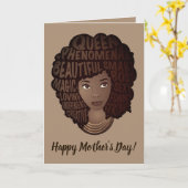 Happy Moederdag, zwarte vrouwen stimuleren, bruin Kaart (Gele Bloem)