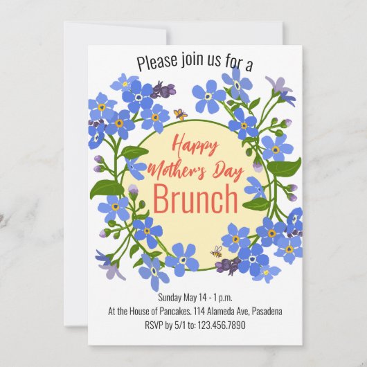Happy Moeders Day brunch floral Invitation Kaart (Voorkant)