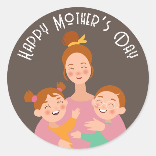 Happy Moeders Day Family Digital Tekening Ronde Sticker (Voorkant)