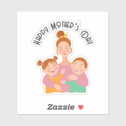 Happy Moeders Day Family Digital Tekening Sticker (Vel)