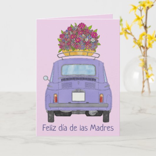 Happy Moeders Day Fiat 500 Kaart (Gele Bloem)