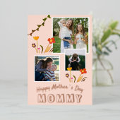 Happy Moeders Day Mammie Bloem 3 Foto Gold Folie Feestdagenkaart (Staand Voorkant)