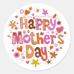 Happy Moeders Day Oranje Floral Stylish Lettering Ronde Sticker