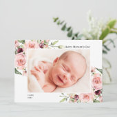 Happy Moeders Day Photo Card met roze rozen Feestdagenkaart (Staand voorkant)