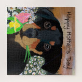 Happy Moeders Day Puppy Flower Bouquet Legpuzzel (Horizontaal)