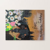 Happy Moeders Day Puppy Flower Bouquet Legpuzzel (Horizontaal)