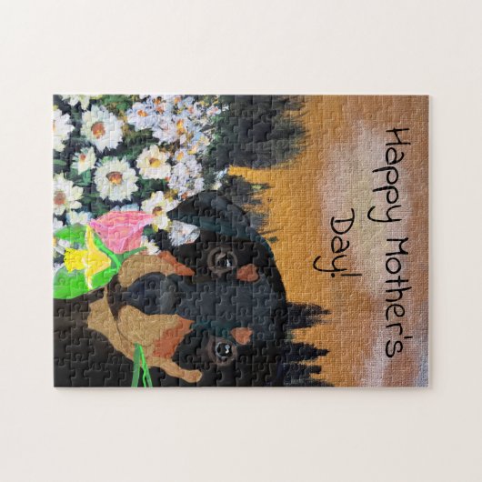 Happy Moeders Day Puppy Flower Bouquet Legpuzzel (Horizontaal)