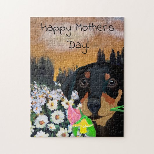 Happy Moeders Day Puppy Flower Bouquet Legpuzzel (Verticaal)