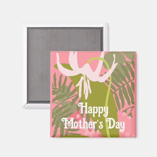 Happy Moeders Day roze floral magnet (Voorkant / Achterkant)