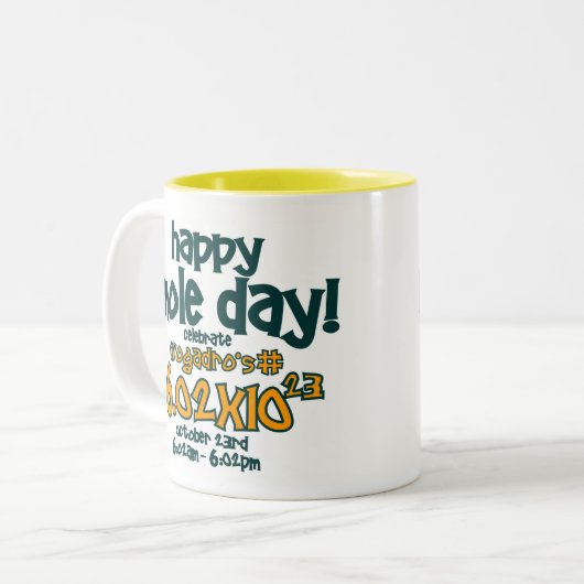 Happy MOle DAY! (Avogadro-nummer) Tweekleurige Koffiemok (Voorkant links)