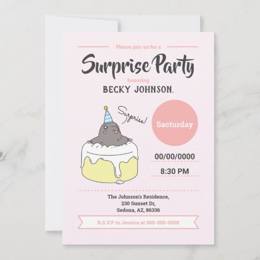 Happy Mole Surprise verjaardagsfeestje, Peach Pink Kaart (Voorkant)