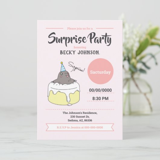 Happy Mole Surprise verjaardagsfeestje, Peach Pink Kaart (Staand voorkant)