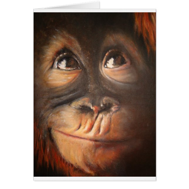Happy Monkey glimlachend olie schilderend Oranguta (Voorkant)