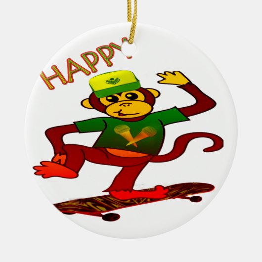 happy Monkey Keramisch Ornament (Voorkant)