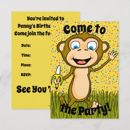 Happy Monkey Party Uitnodiging (Voorkant / Achterkant)