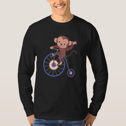 Happy Monkey Riding Bicycle and Waving Hand Cute A T-shirt (Voorkant)