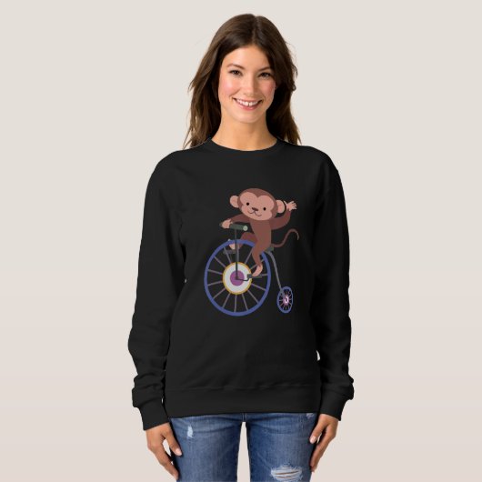 Happy Monkey Riding Bicycle and Waving Hand Cute A Trui (Voorkant volledig)