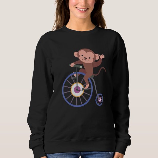 Happy Monkey Riding Bicycle and Waving Hand Cute A Trui (Voorkant)