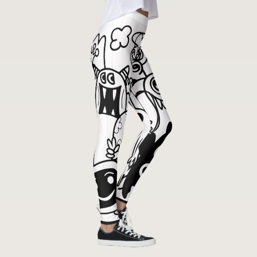 HAPPY MONSTER BLACK EN WITTE Leggings (Rechts)