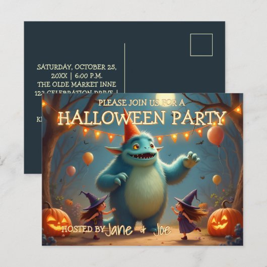 Happy Monster Halloween Party voor kinderen Feestdagenkaart (Voorkant / Achterkant)