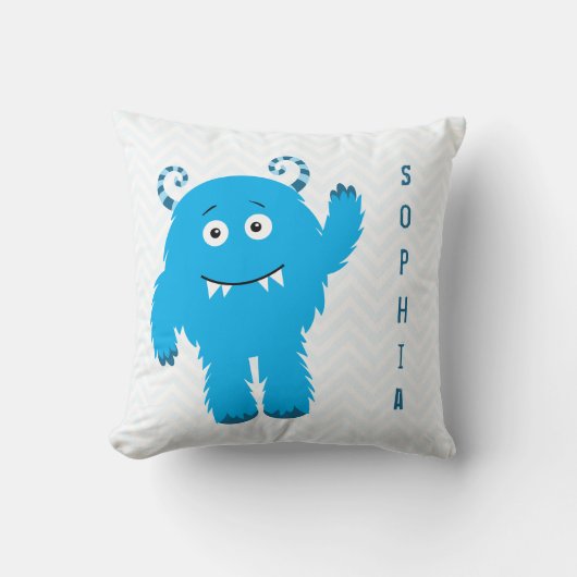 Happy Monster met voornaam, klein Kind Kussen (Voorkant)