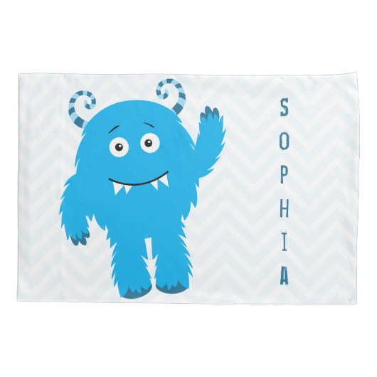 Happy Monster met voornaam, klein Kind Kussensloop (Achterkant)