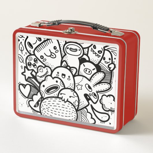 HAPPY MONSTER RED CUSTOM NAME Metal Lunchbox (Voorkant)