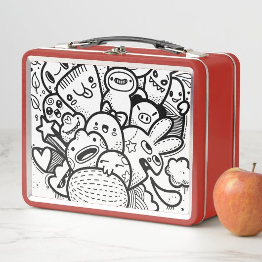HAPPY MONSTER RED CUSTOM NAME Metal Lunchbox (In situ)