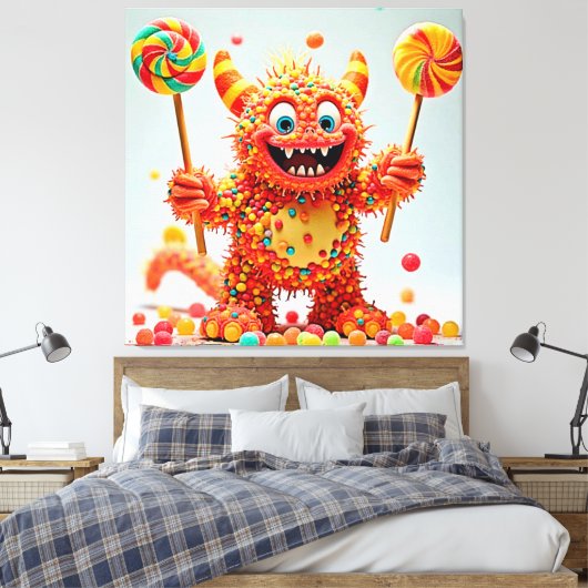 Happy Monster Snoep Delight Design Canvas Afdruk (Insitu (Slaapkamer))