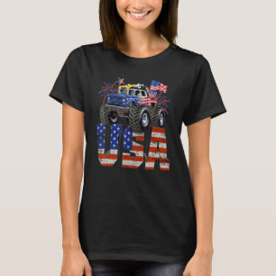 Happy Monster Vrachtwagen Amerikaanse Vlag  Retro  T-shirt