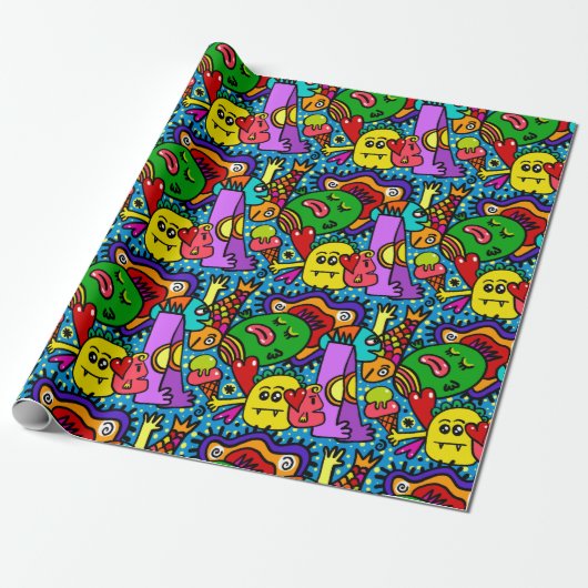 HAPPY MONSTER Wrapping Paper Cadeaupapier (Uitgerold)