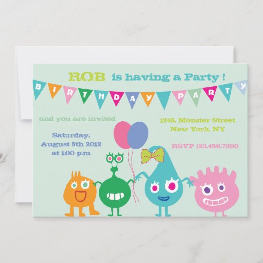 Happy Monsters - Birthday Party Invitations Kaart (Voorkant)