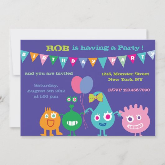 Happy Monsters - Birthday Party Invitations - paar Kaart (Voorkant)