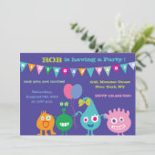 Happy Monsters - Birthday Party Invitations - paar Kaart (Staand voorkant)