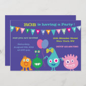 Happy Monsters - Birthday Party Invitations - paar Kaart (Voorkant / Achterkant)