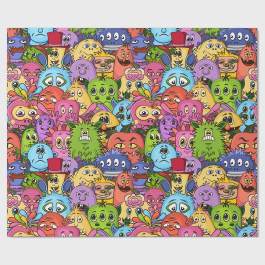 Happy Monsters Patroon Cadeaupapier (Vlak)